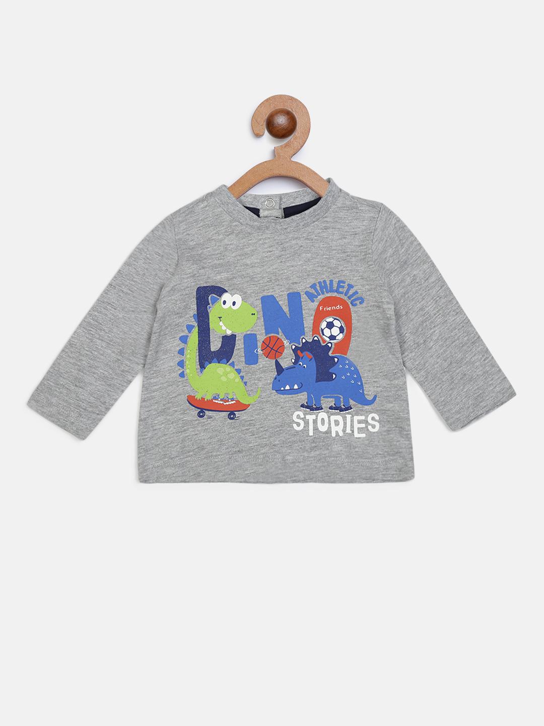 T-Shirt With Dinosaur Print-Grey